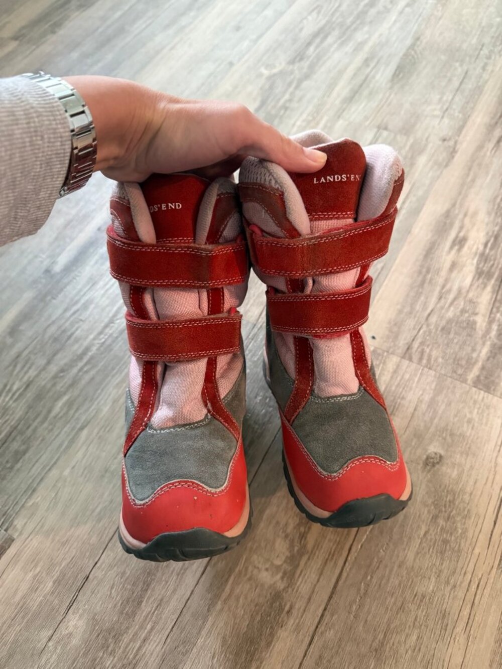 Lands' End Kids Snow Boots Red Pink Velcro Youth 12